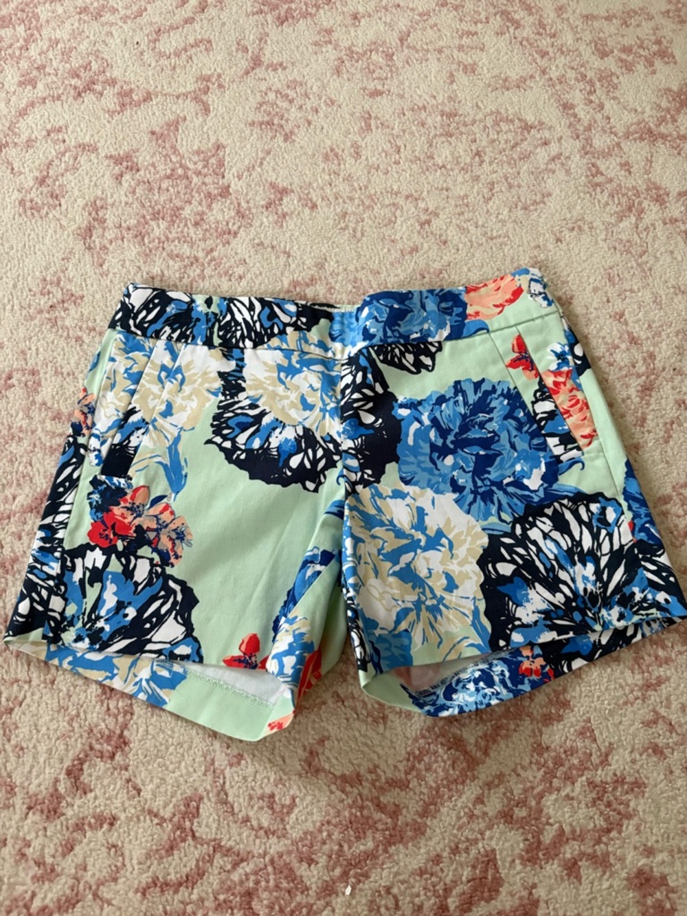 J. Crew Floral High-Waist Shorts in Mint, Blue and Navy